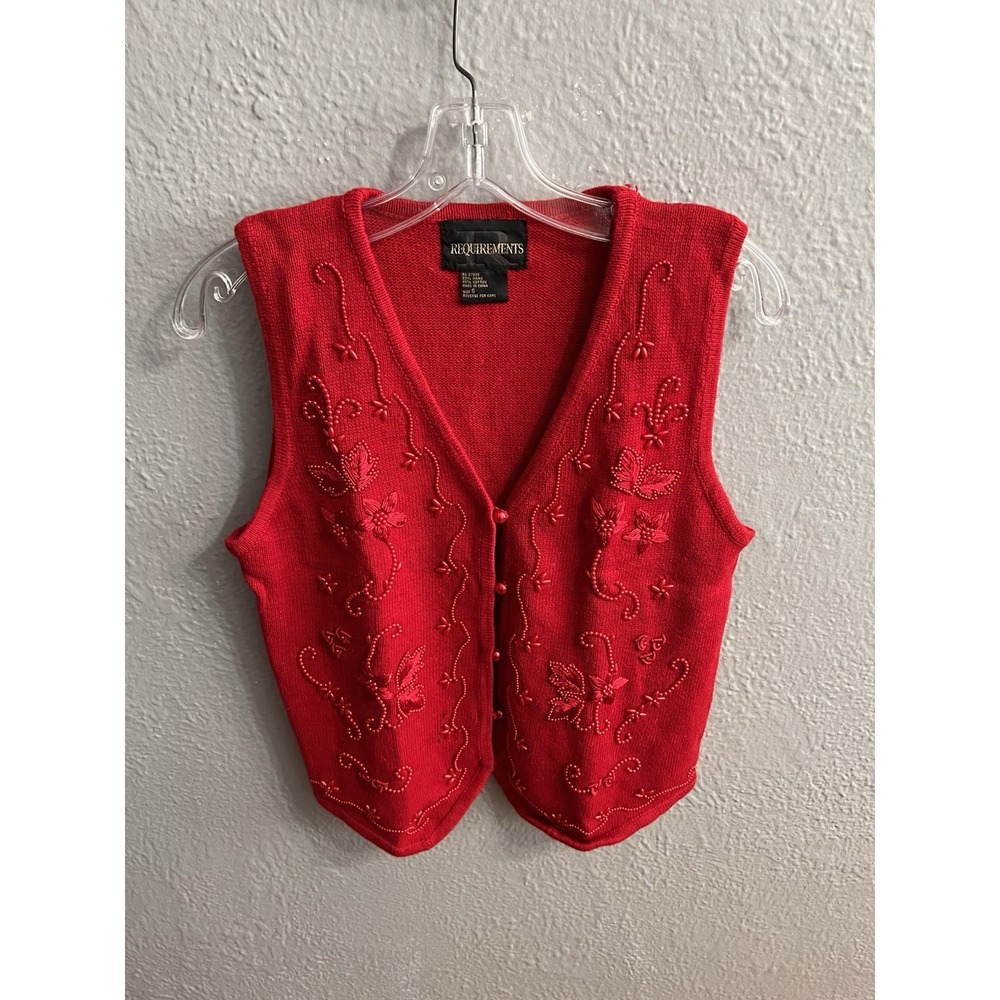 Requirements Vintage Women's Red‎ Beaded Button Sweater Vest Size Small